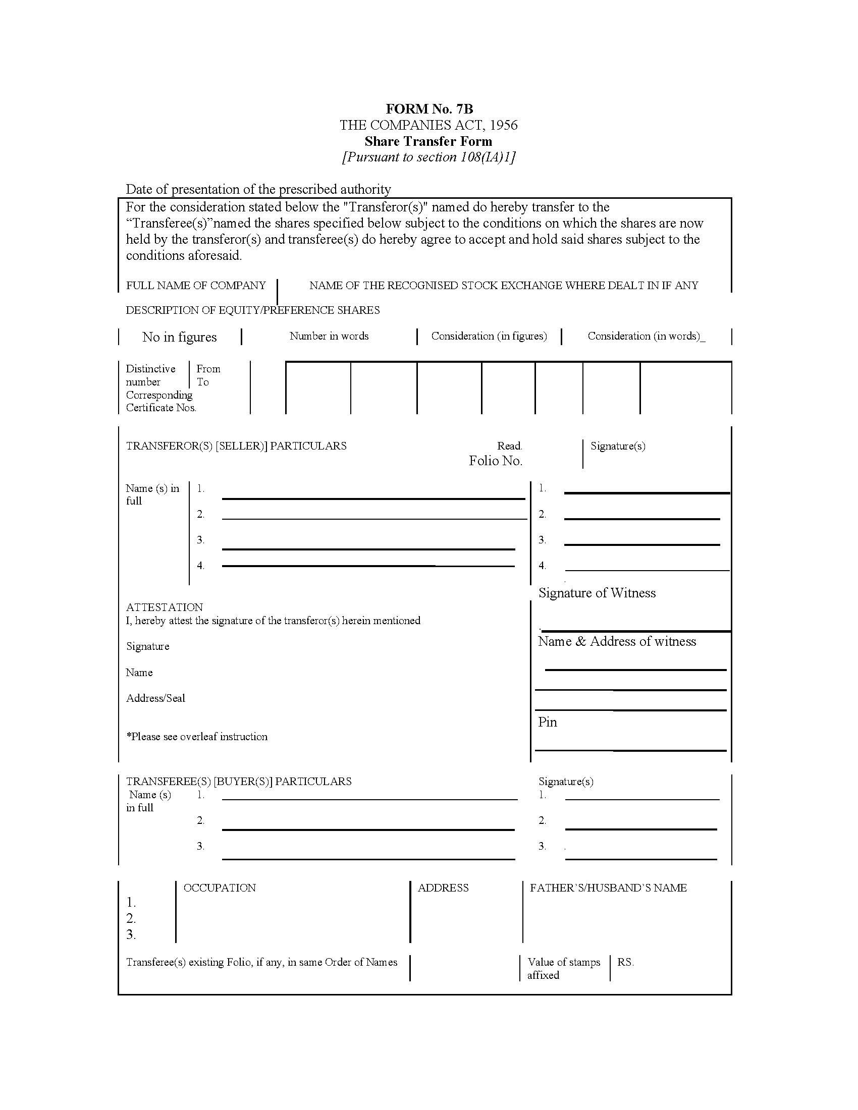 12 - FORM No. 7B Share Transfer Form [Pursuant to section 108(IA)1]-converted 